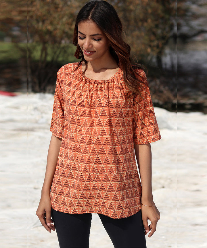 Orange handblock printed cotton top