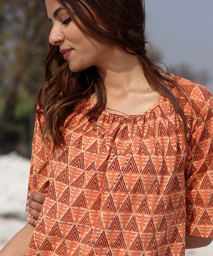 Orange handblock printed cotton top