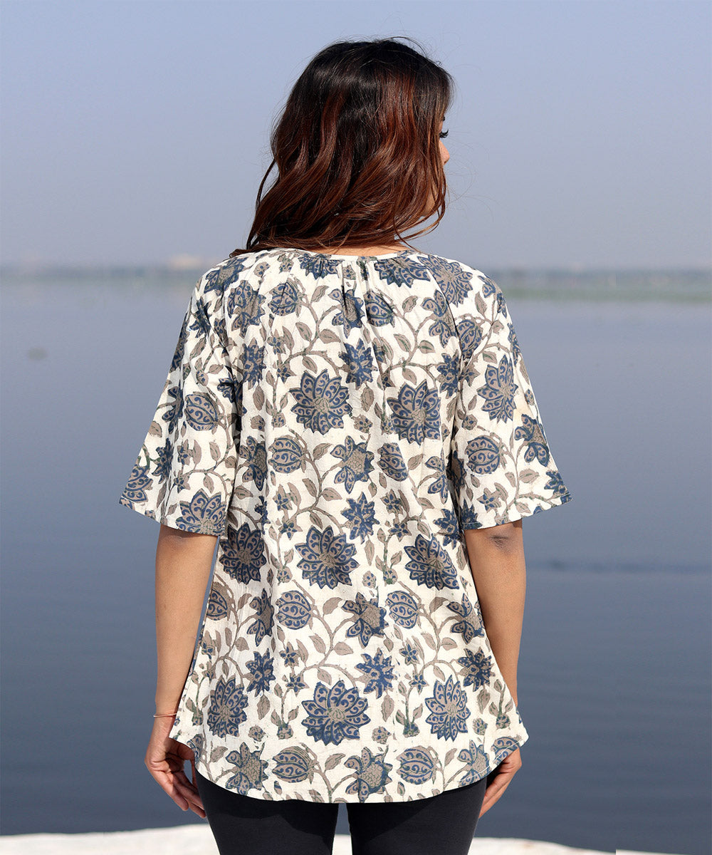 Grey handblock printed cotton top