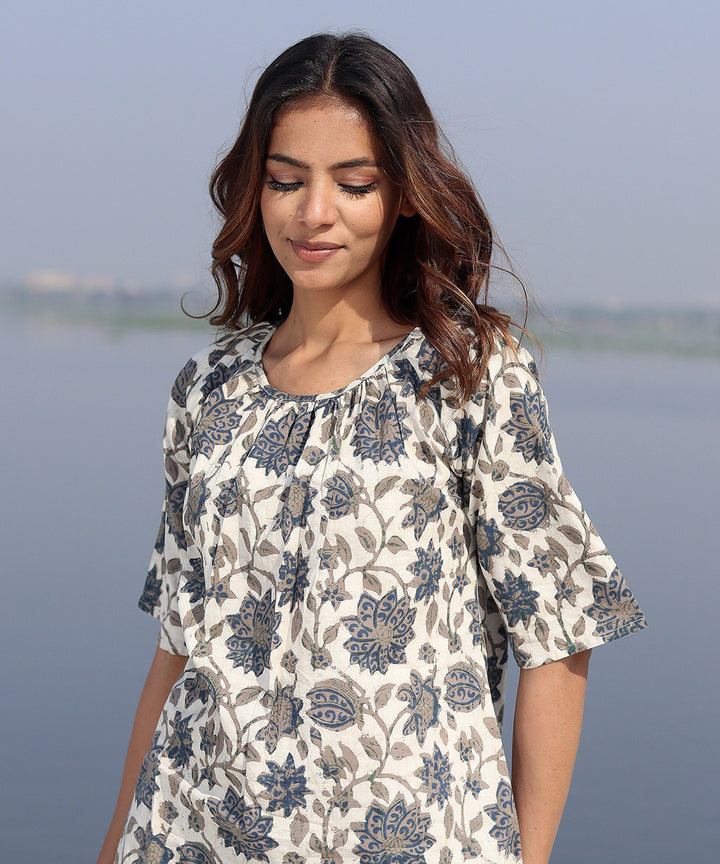 Grey handblock printed cotton top