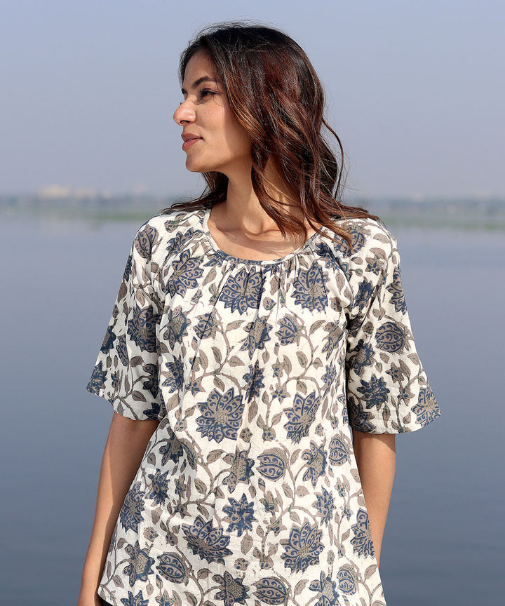 Grey handblock printed cotton top