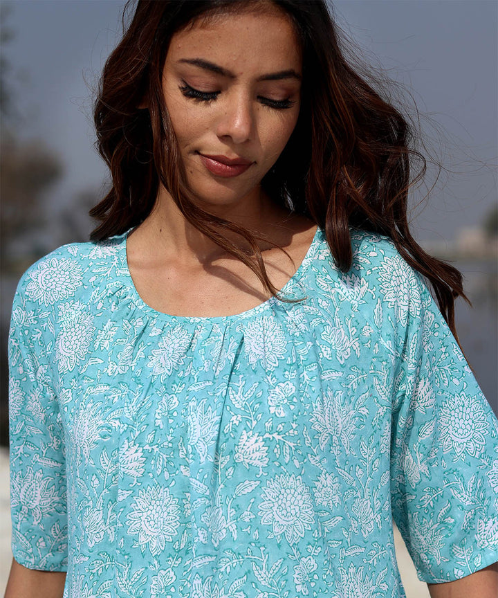 Blue handblock printed cotton top