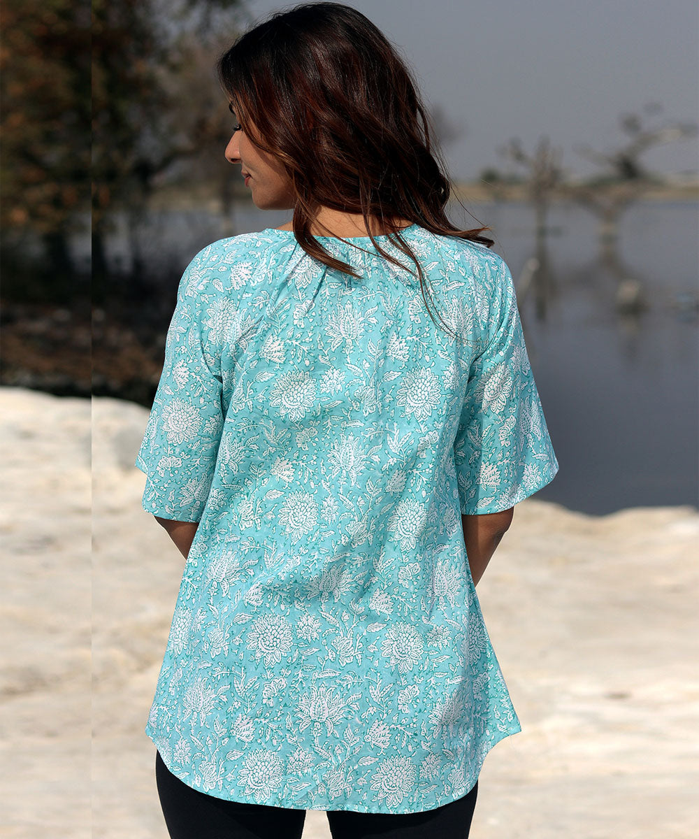 Blue handblock printed cotton top