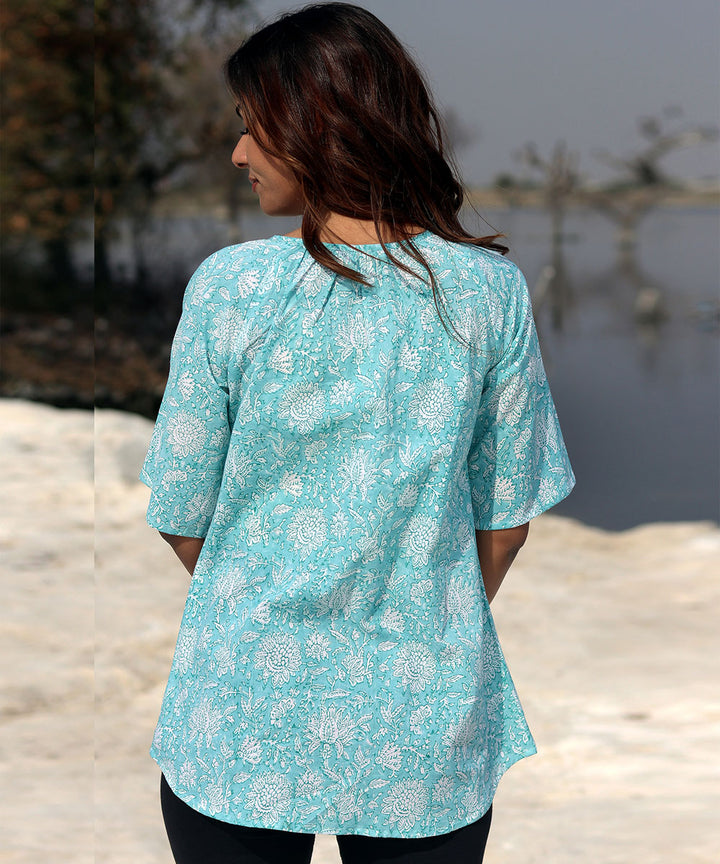 Blue handblock printed cotton top