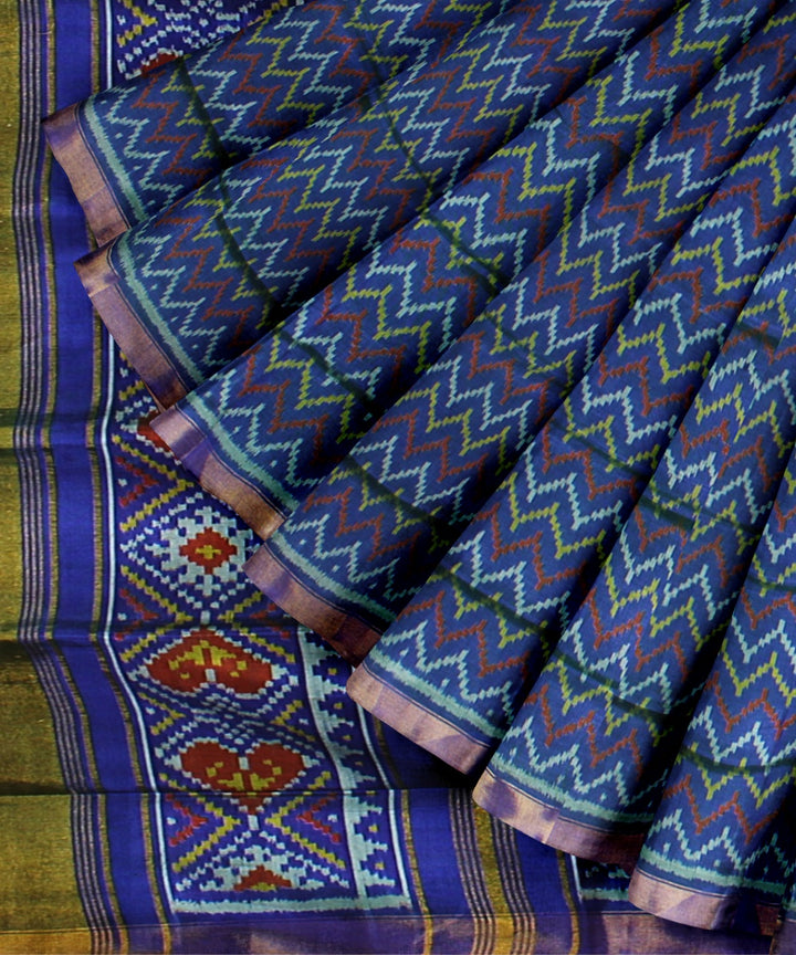 Navy blue multicolor silk handwoven patola saree