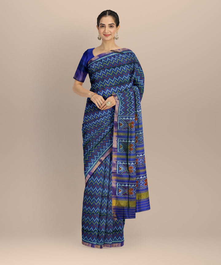 Navy blue multicolor silk handwoven patola saree