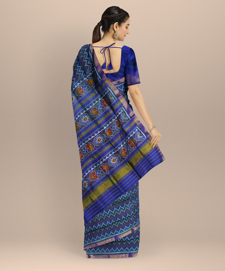 Navy blue multicolor silk handwoven patola saree