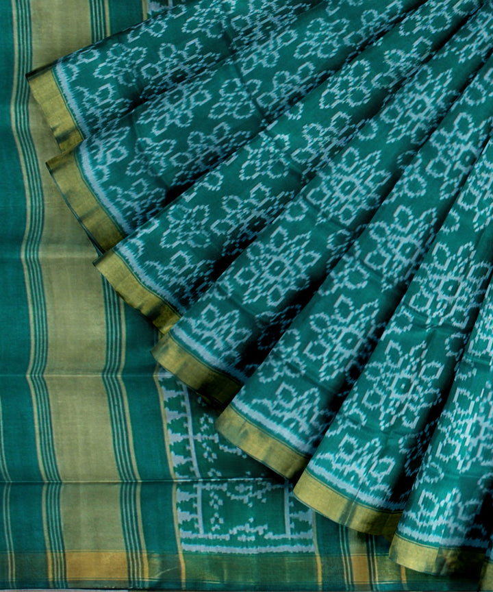 Cyan green beige silk handwoven patola saree