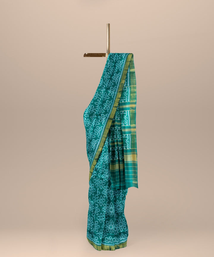 Cyan green beige silk handwoven patola saree