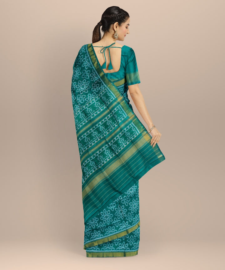 Cyan green beige silk handwoven patola saree