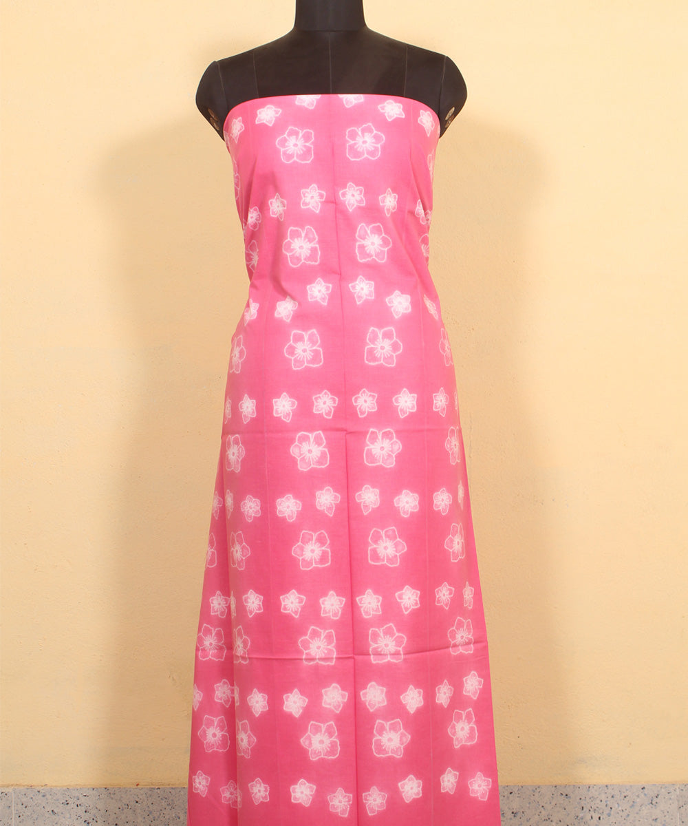 Pink offwhite handwoven cotton shibori kurta material