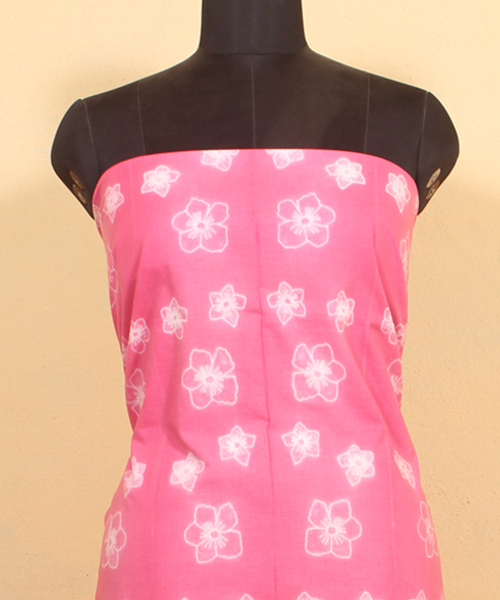Pink offwhite handwoven cotton shibori kurta material
