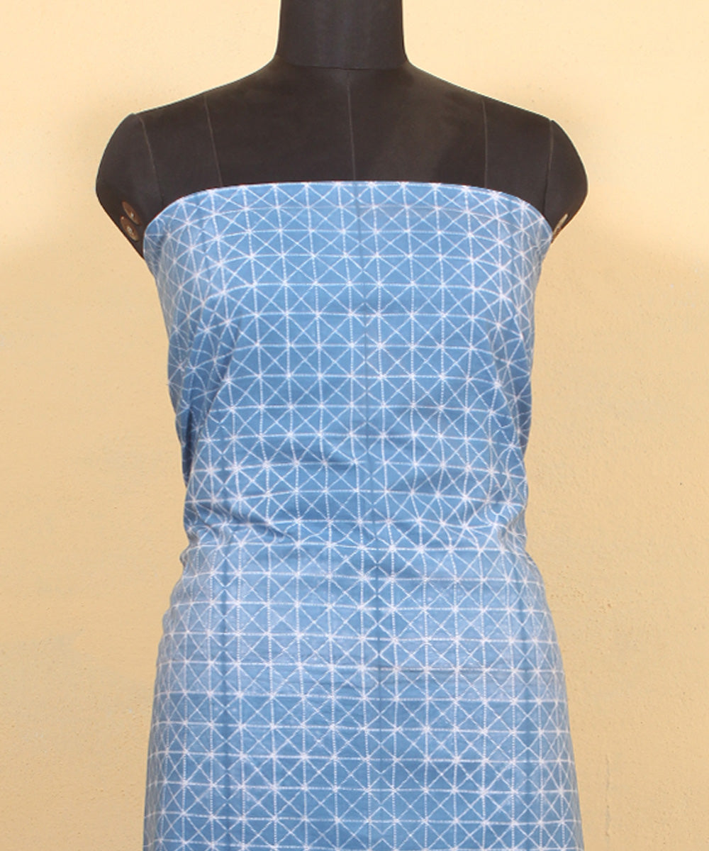 Sky blue handwoven cotton shibori kurta material