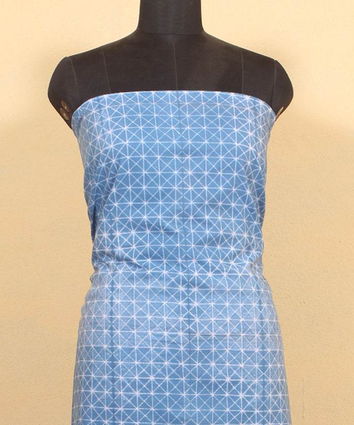 Sky blue handwoven cotton shibori kurta material