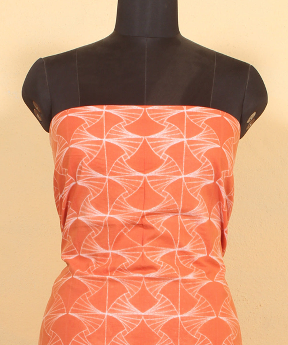Orange handwoven cotton shibori kurta material