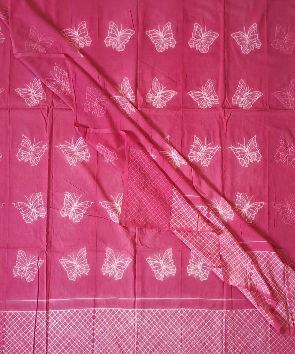 3m Pink white handwoven cotton shibori kurta material