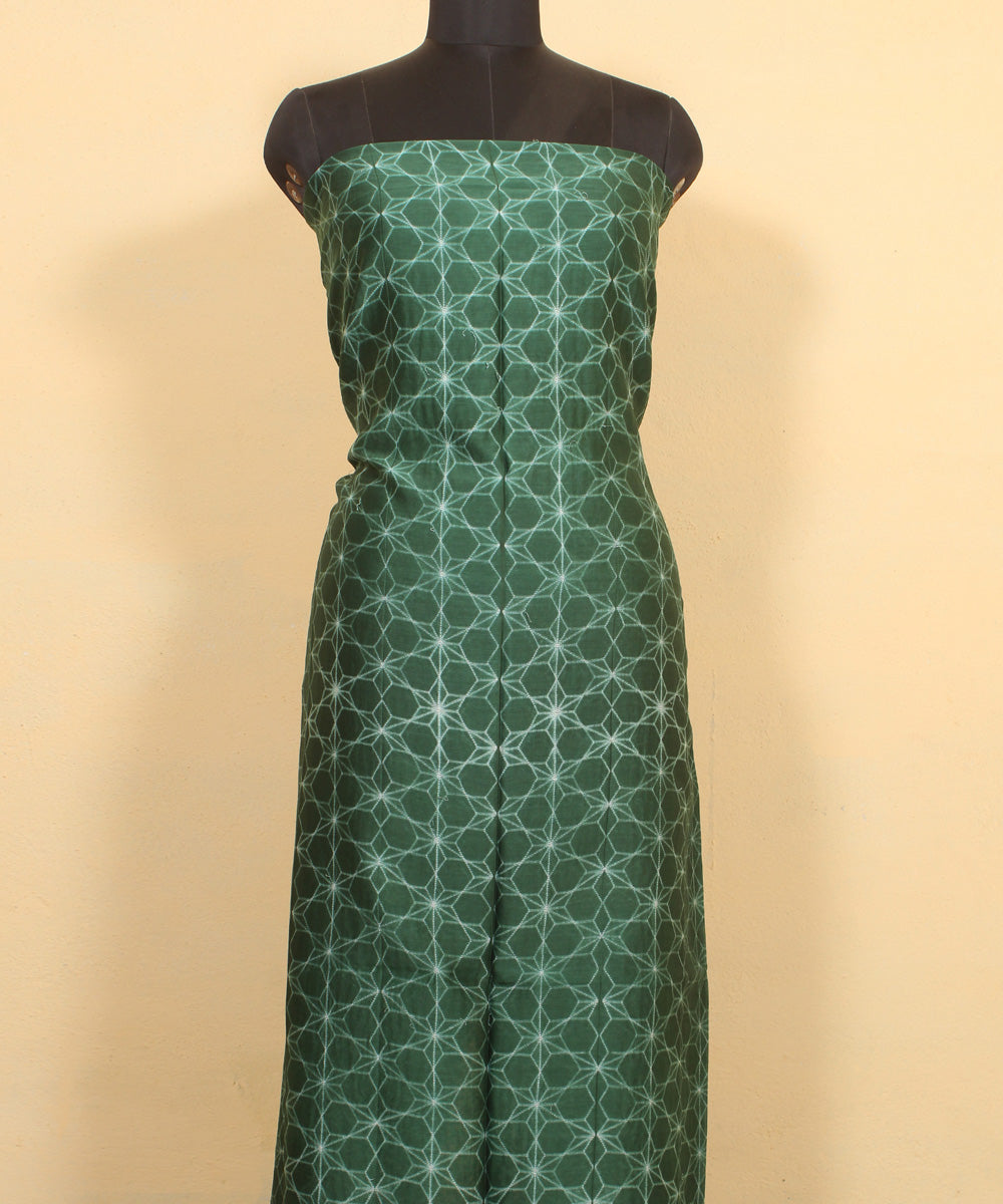 Dark green shibori handwoven cotton silk kurta material