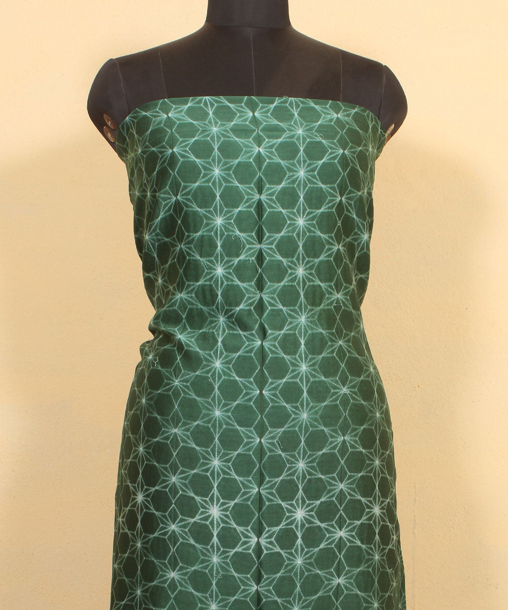 Dark green shibori handwoven cotton silk kurta material