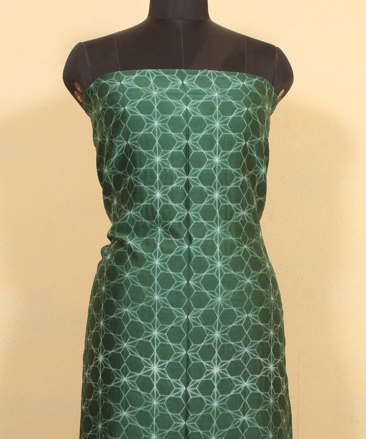 Dark green shibori handwoven cotton silk kurta material