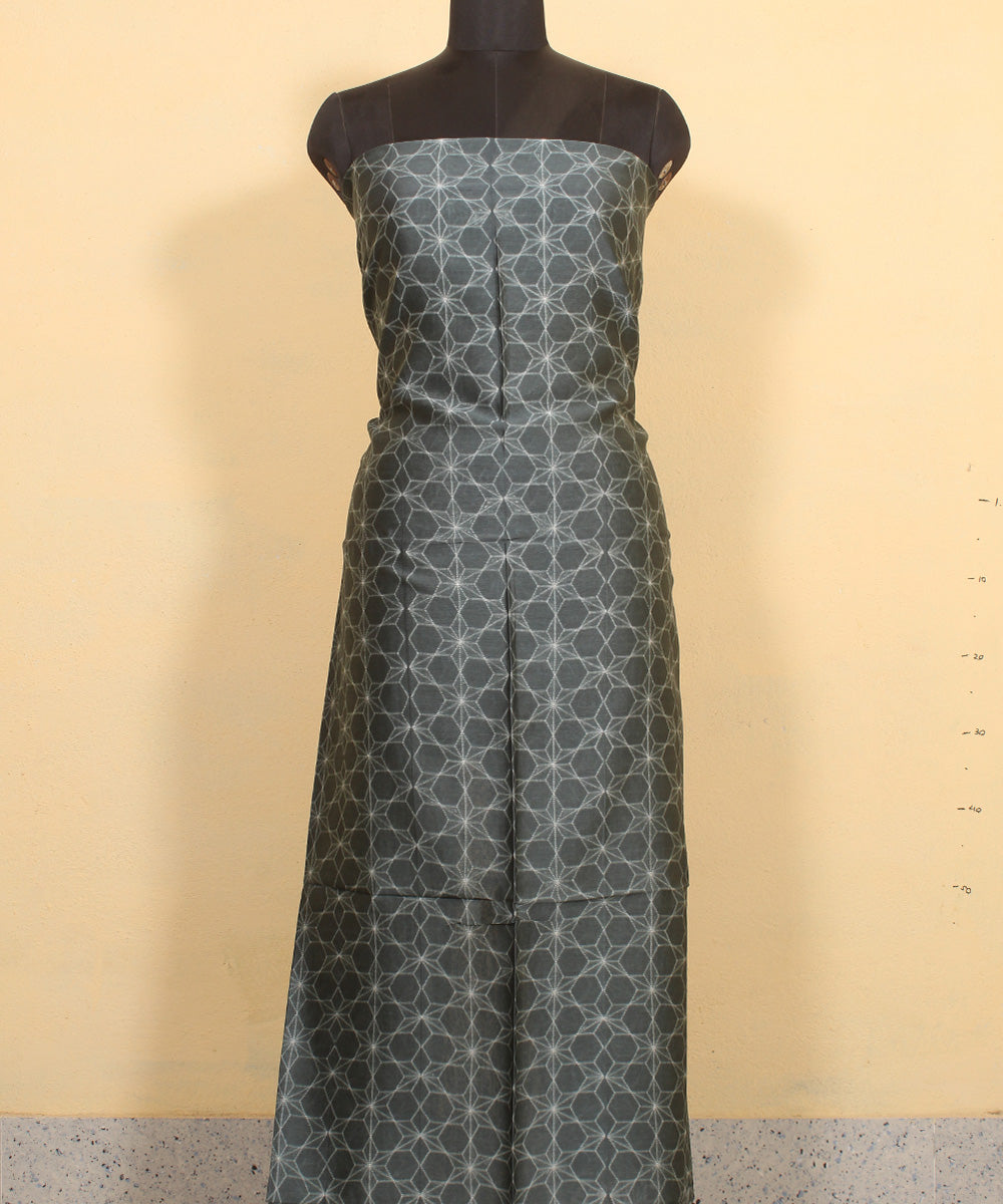 Grey handwoven cotton silk shibori kurta material