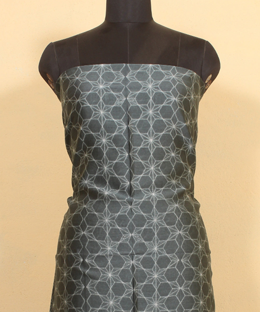 Grey handwoven cotton silk shibori kurta material