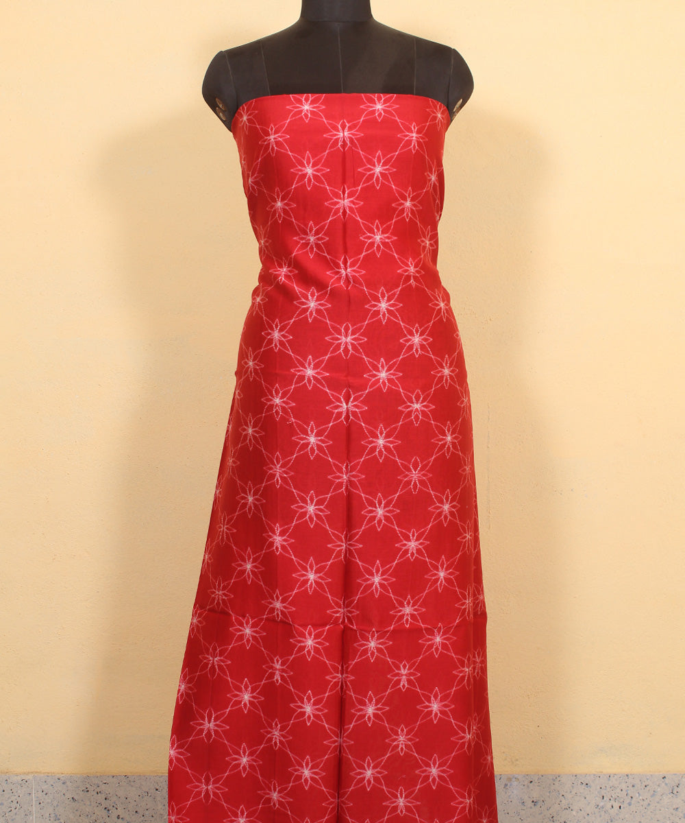 Red handwoven shibori cotton silk kurta material