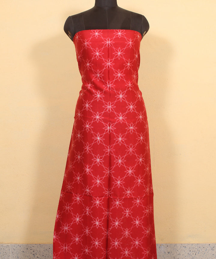 Red handwoven shibori cotton silk kurta material