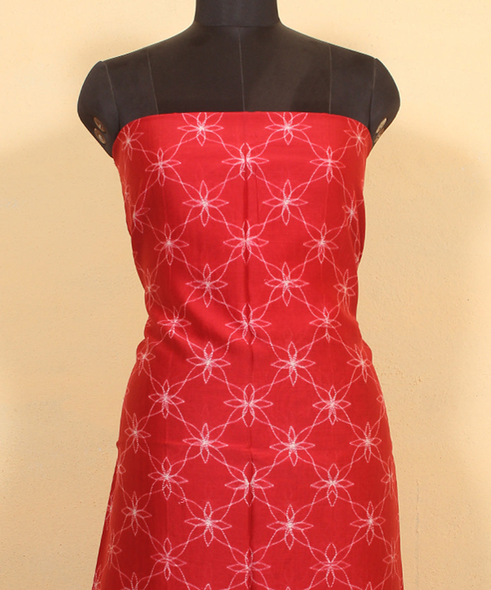 Red handwoven shibori cotton silk kurta material