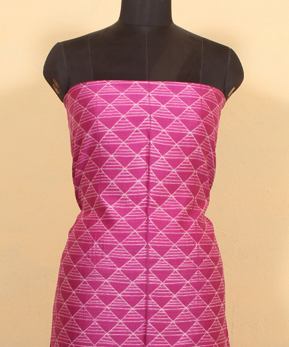 Pink handwoven cotton silk shibori kurta material