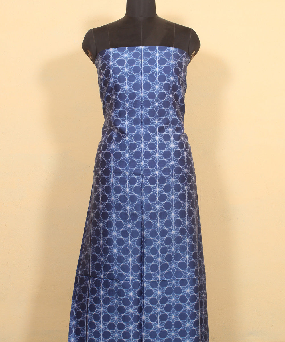Navy blue handwoven cotton silk shibori kurta material