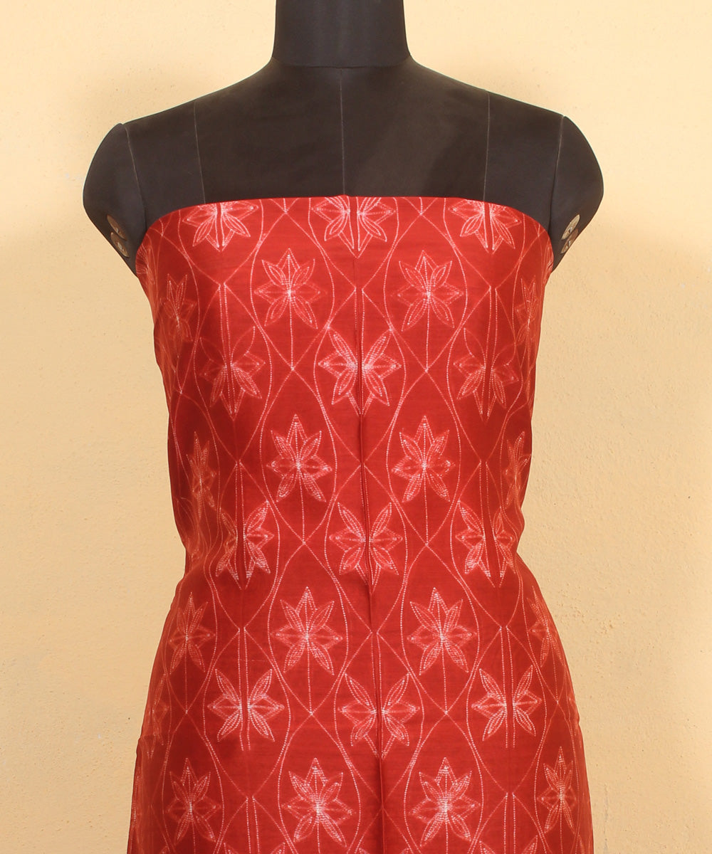 Red handwoven cotton silk shibori kurta material
