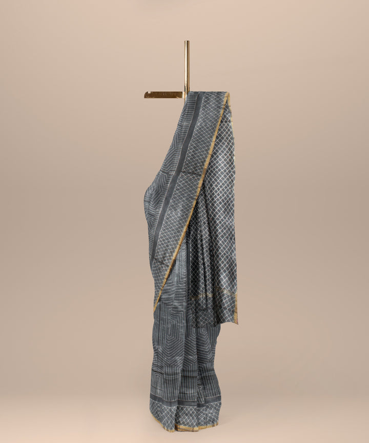Grey cotton silk handwoven shibori saree