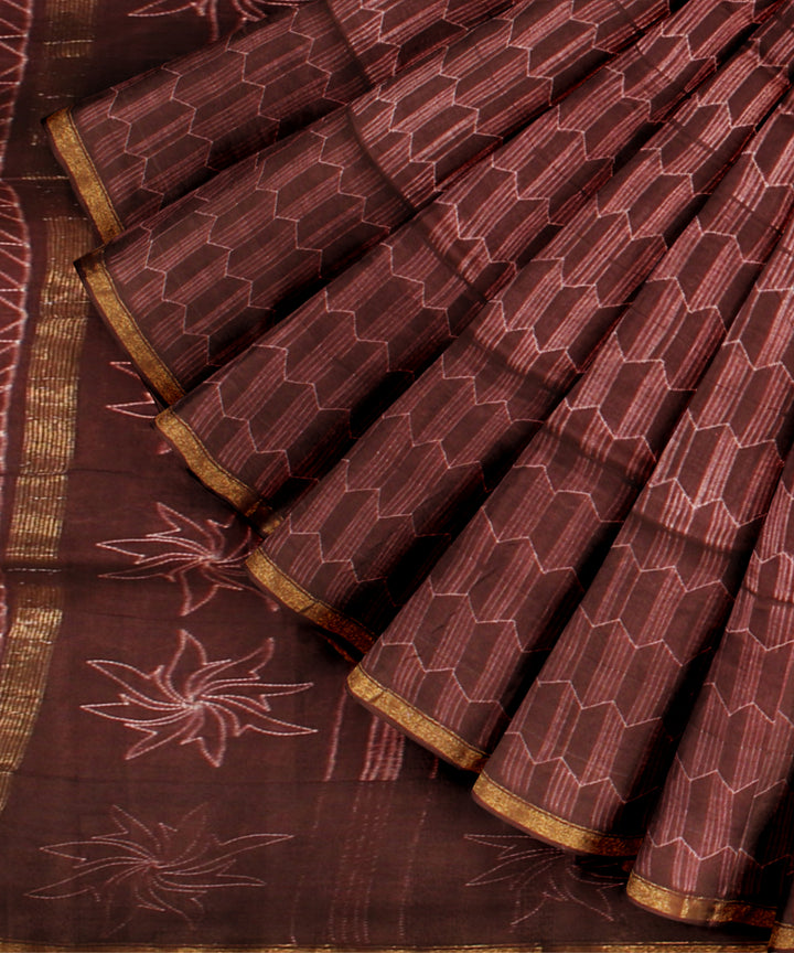 Coffee cotton silk handwoven shibori saree