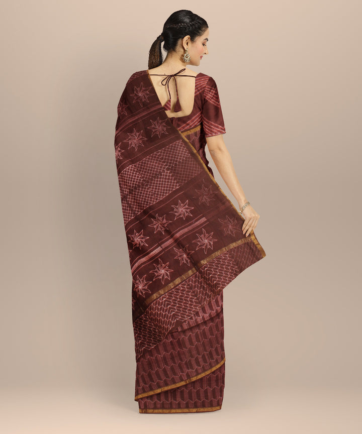 Coffee cotton silk handwoven shibori saree