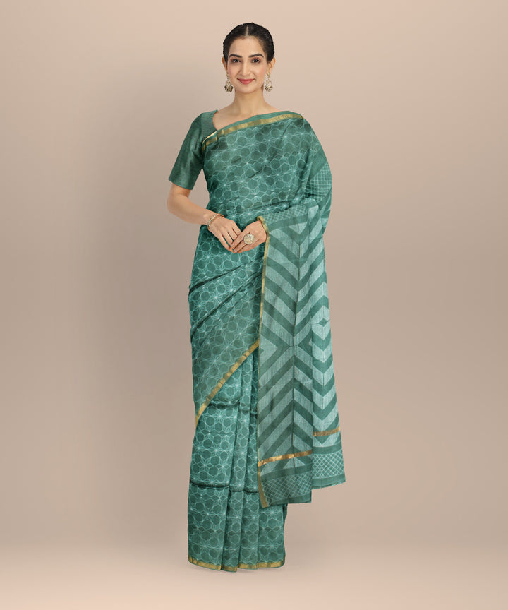 Light green cotton silk handwoven shibori saree
