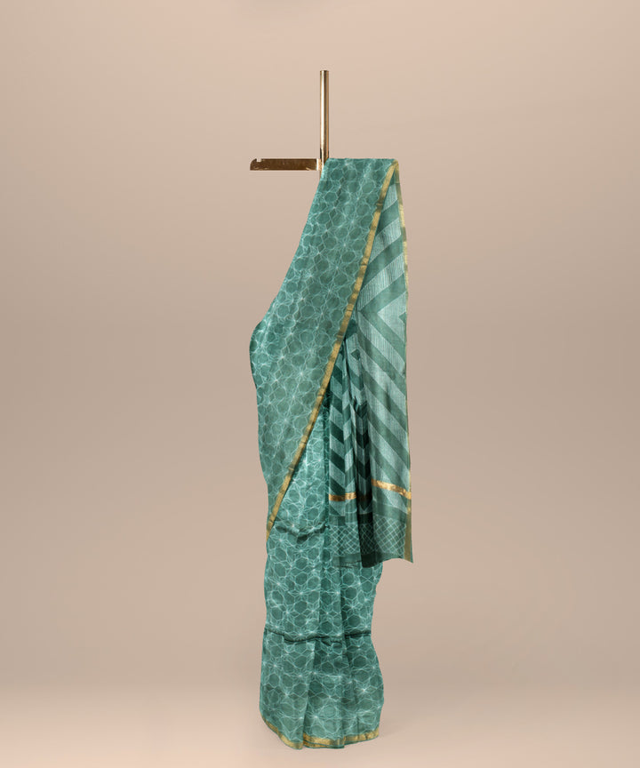 Light green cotton silk handwoven shibori saree