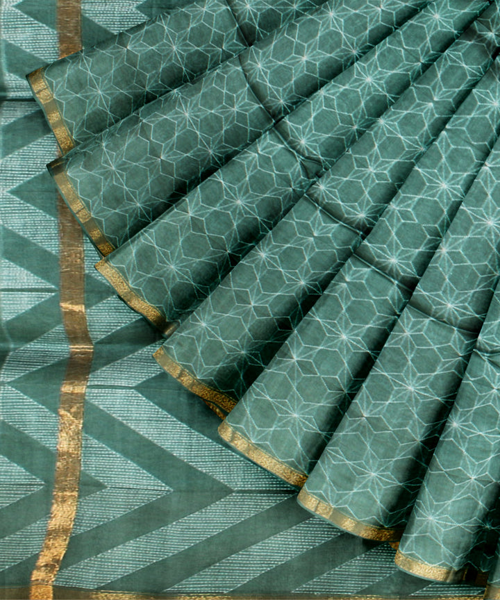 Light green cotton silk handwoven shibori saree