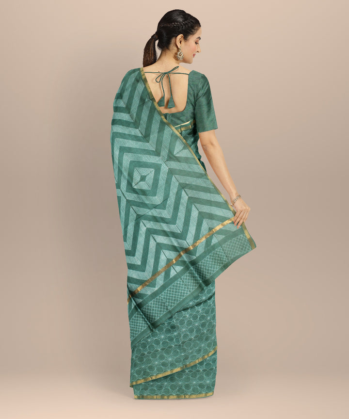 Light green cotton silk handwoven shibori saree