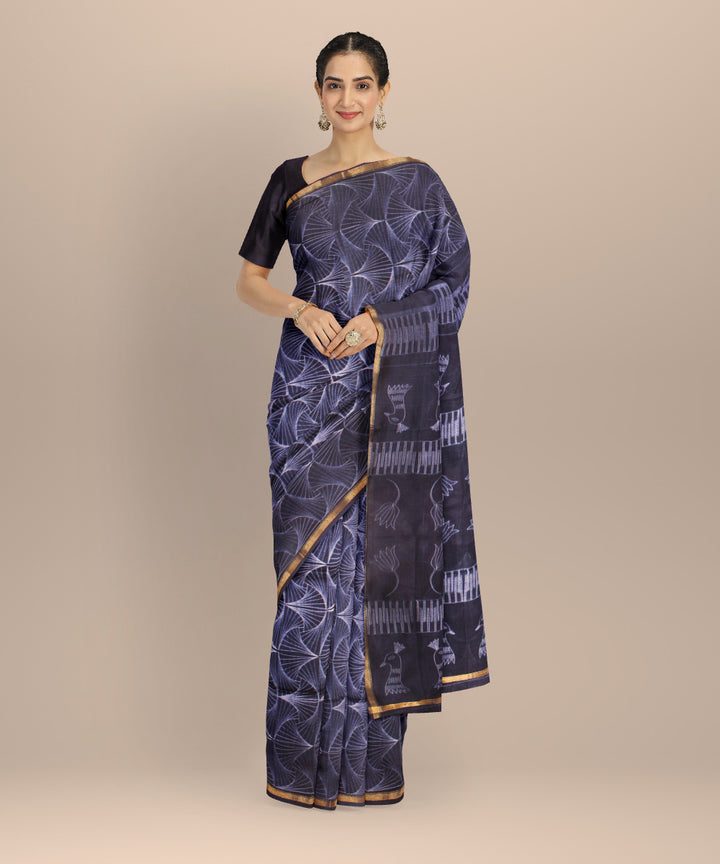 Navy blue cotton silk handwoven shibori saree
