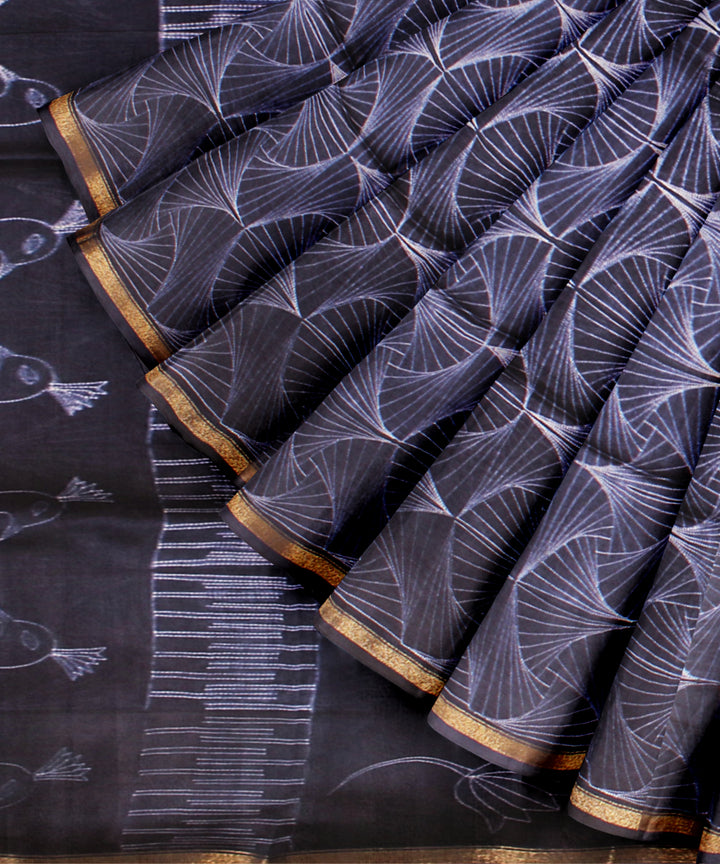 Navy blue cotton silk handwoven shibori saree