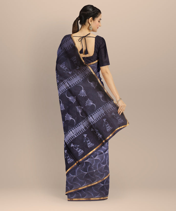 Navy blue cotton silk handwoven shibori saree