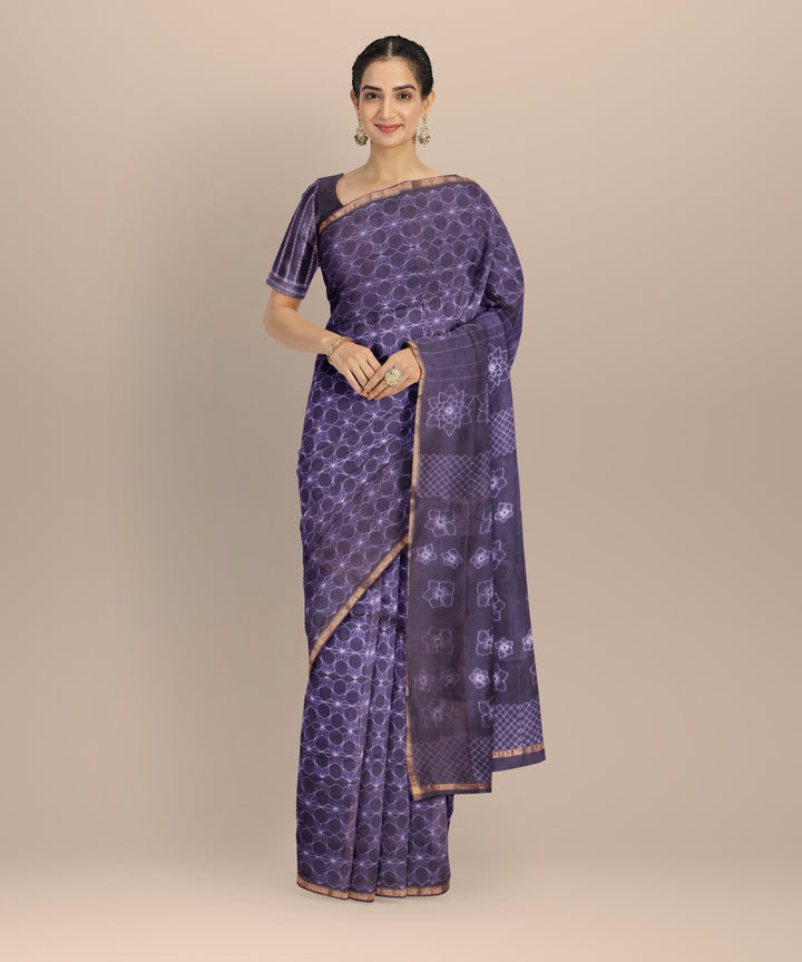 Purple cotton silk handwoven shibori saree