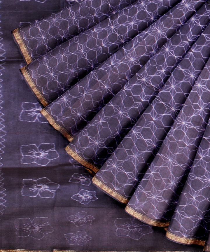 Purple cotton silk handwoven shibori saree