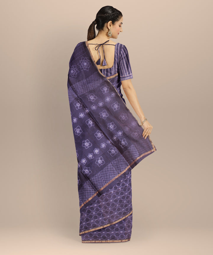 Purple cotton silk handwoven shibori saree