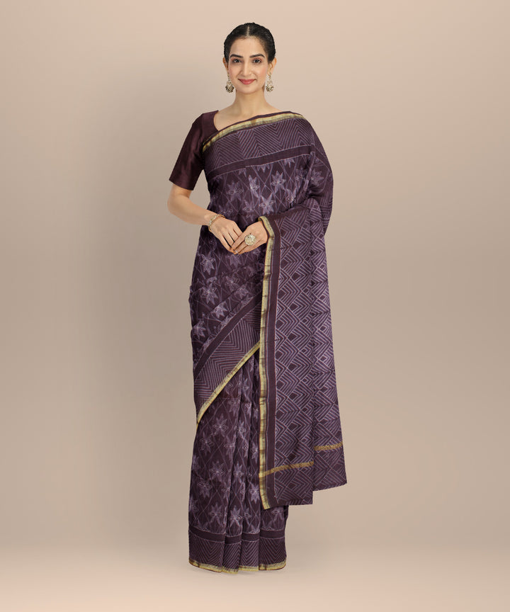 Violet cotton silk handwoven shibori saree