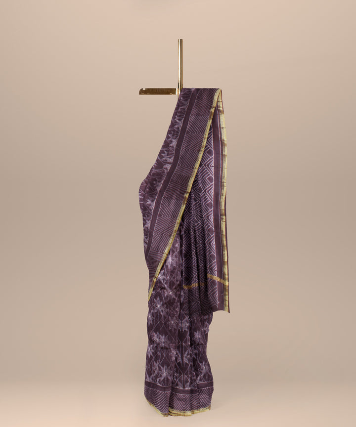 Violet cotton silk handwoven shibori saree