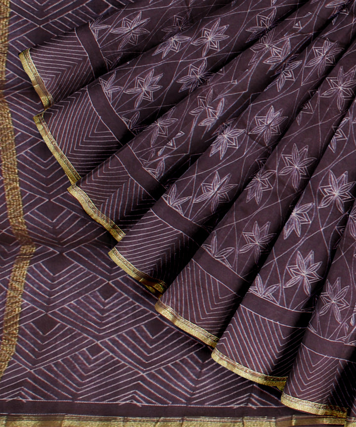 Violet cotton silk handwoven shibori saree