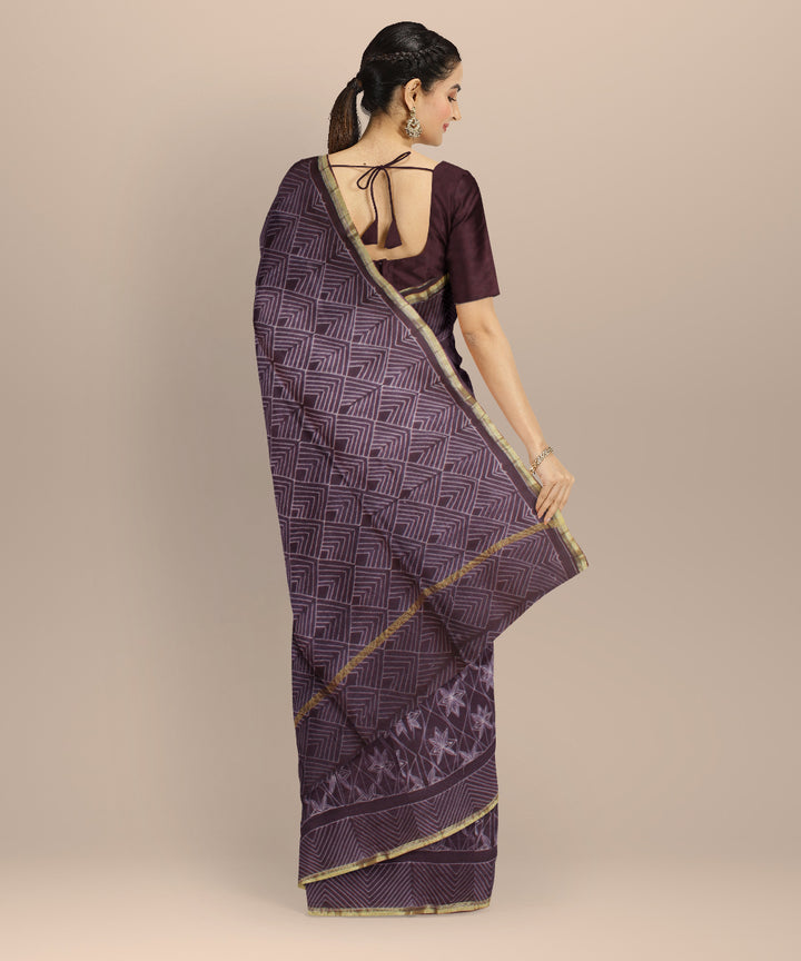 Violet cotton silk handwoven shibori saree