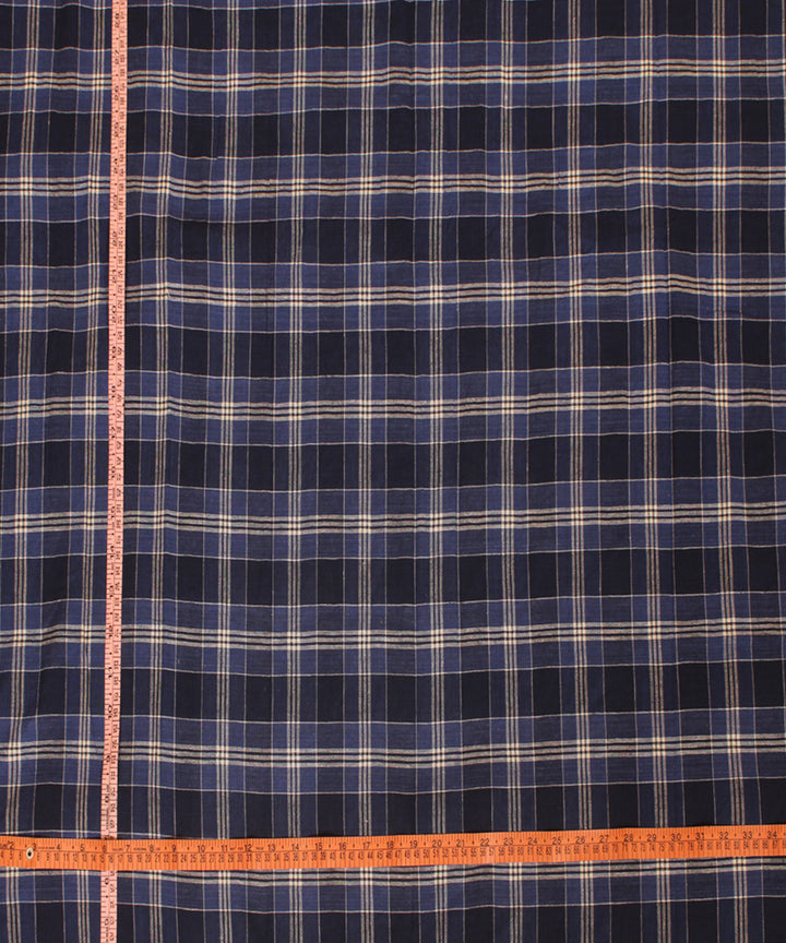 Blue white handwoven cotton checks fabric