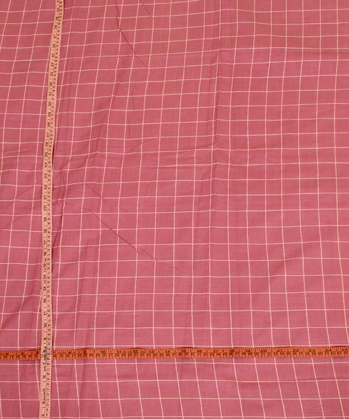 Pink white handwoven checks cotton fabric